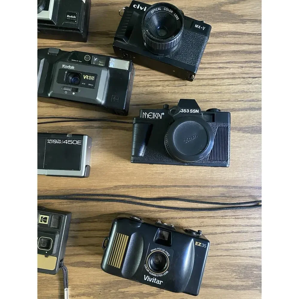 Vintage Film Camera Lot of 11 Kodak Minolta Vivitar Cameo Meikai Untested Camera